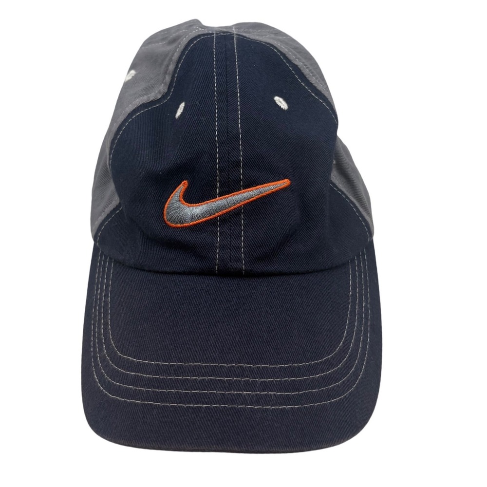 VTG Nike Baseball Cap Kids Child Grey Blue Swoosh Adjustable Hat Y2K